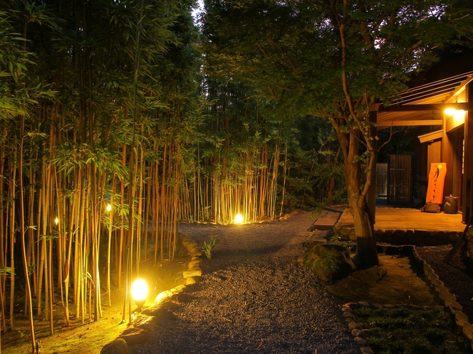 【竹の小径】夜は幻想的な灯りに包まれます。 