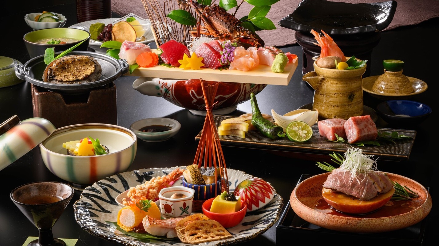伊勢海老・鮑・和歌山県特産黒毛和牛「熊野牛」お料理グレードアップ【豪華会席プラン】　