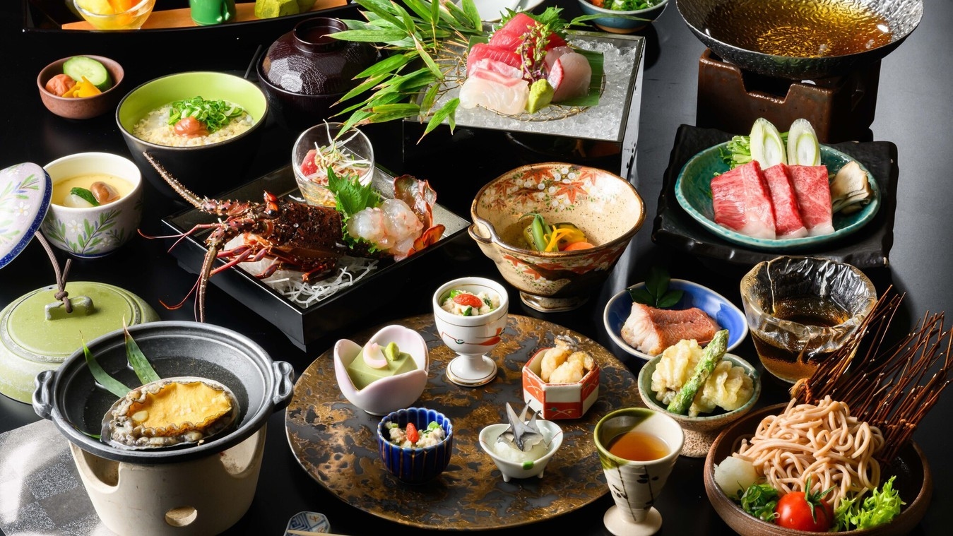 伊勢海老・鮑・和歌山県特産黒毛和牛「熊野牛」お料理グレードアップ【豪華会席プラン】　