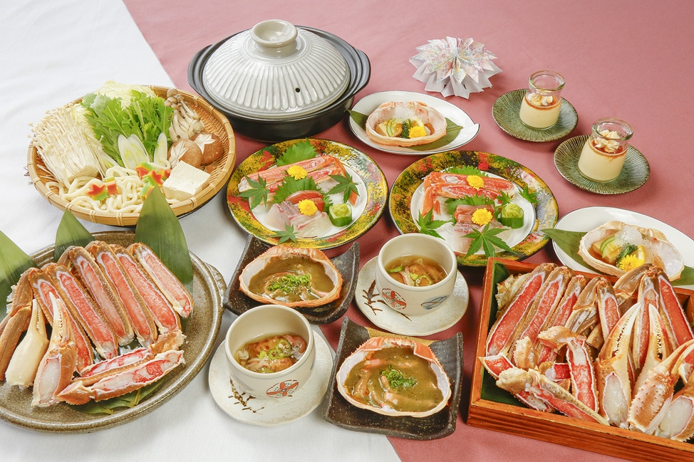 【冬まるごと城崎温泉！３大特典付、かに会席】かにのお造り×焼きガニ×カニすき鍋ご堪能「冬霞プラン」