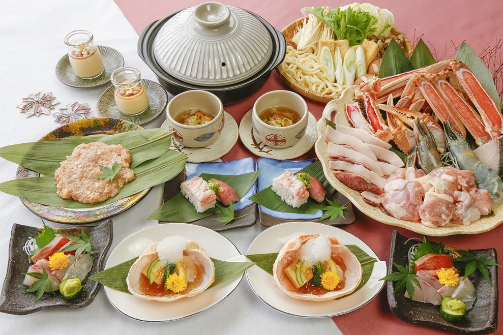 【冬にほっこり温かい山賊鍋】平日限定！ズワイカニ×しし肉×但馬どり＋押寿司の食べ比べ「寒椿プラン」