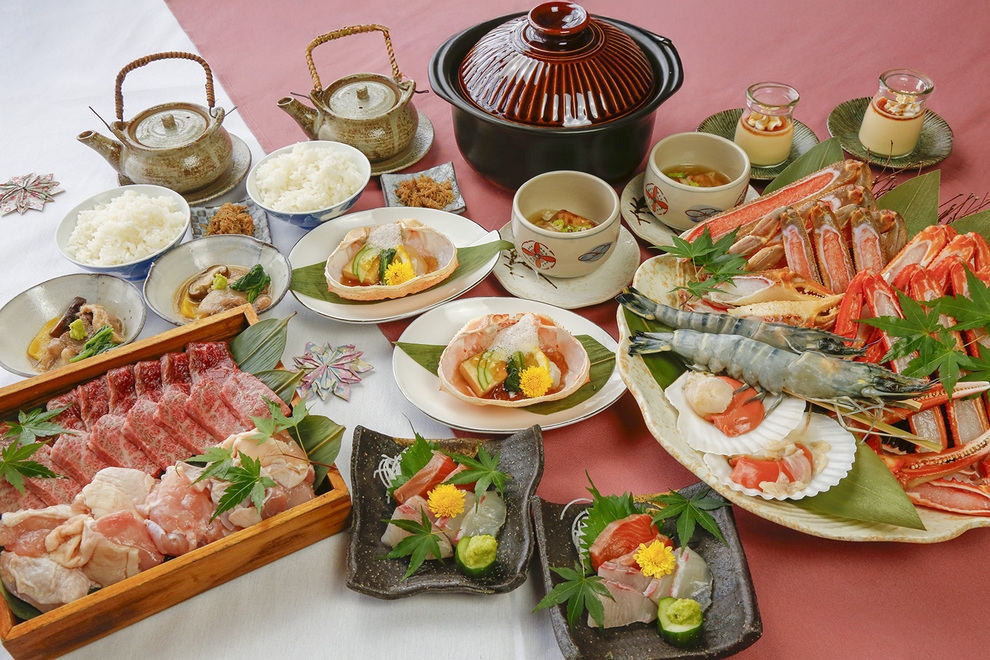 冬【大絶賛の囲炉裏料理】冬の味覚！カニ食べ比べ＋但馬牛×ジビエ肉の昔懐かしい囲炉裏焼き「夕星プラン」