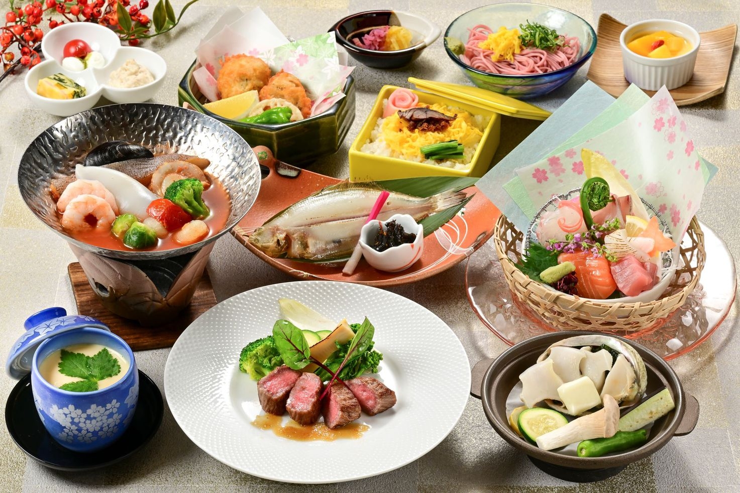 【いいとこ、掘りだくさんキャンペーン対象】若狭の味覚満喫！特選「夕雅会席」若狭牛・鮑・ふぐ・カレイ他