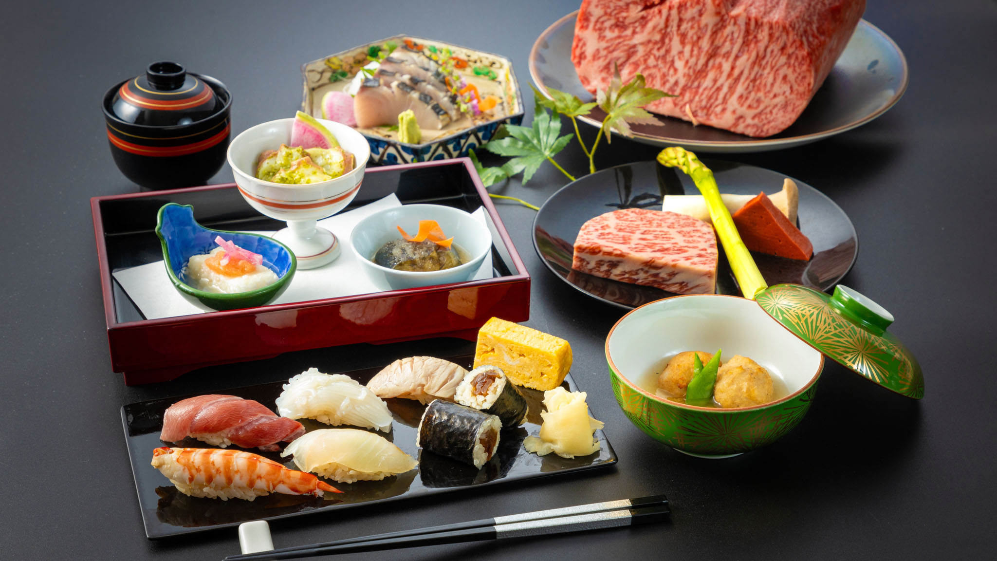 【讃岐ディナーコース】江戸前鮨と鉄板焼きを両方味わえるコース