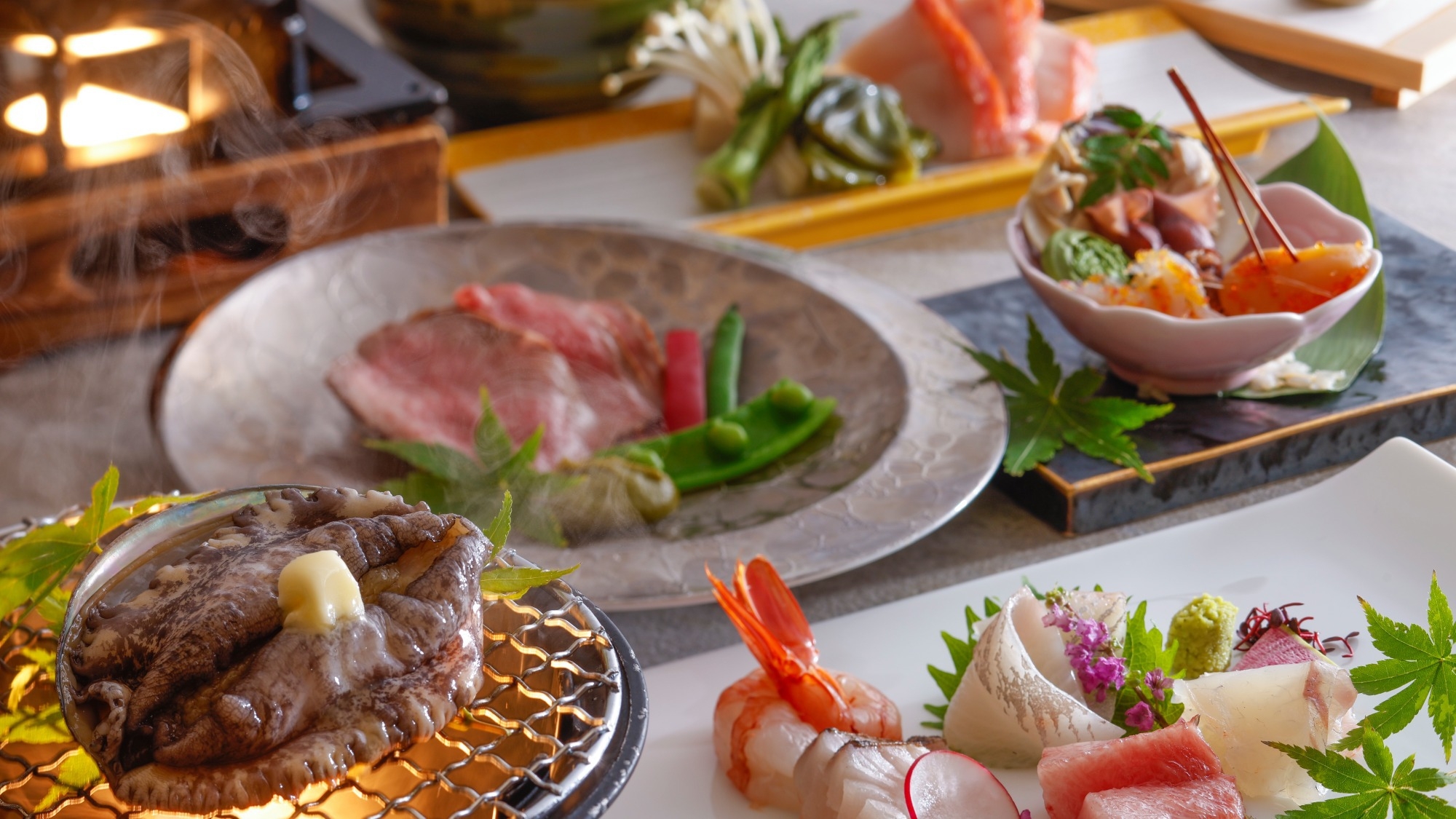 【特別会席】料理長イチオシ！ 伊勢海老＆鮑＆松阪牛の饗宴 ３大食材を味わう会席