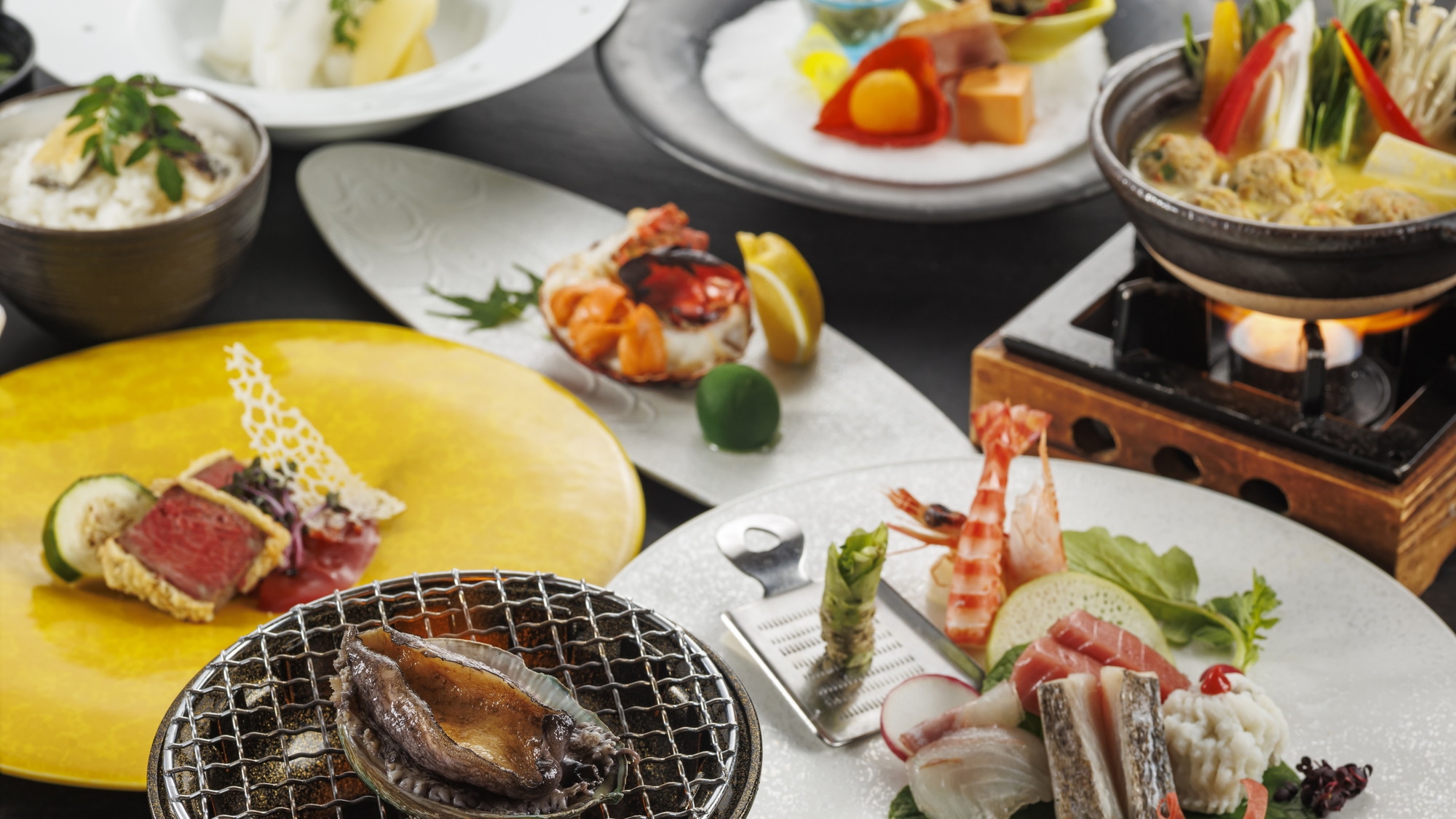 【楽天スーパーSALE】【特別会席】料理長イチオシ！ 伊勢海老＆鮑＆松阪牛の饗宴 ３大食材を味わう