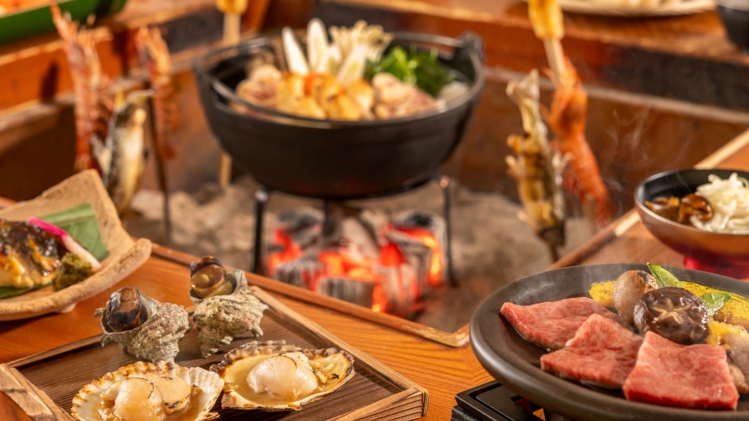 【特別会席・囲炉裏・夏】帆立や秋田錦牛、秋田名物などを風情溢れる囲炉裏で楽しむ