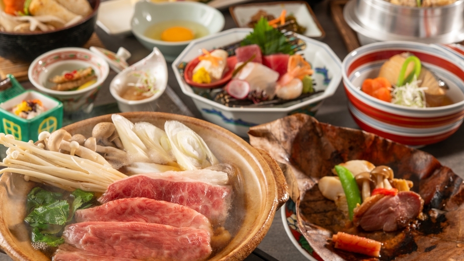 【土地の恵み会席・冬】季節の地産食材満載！姫神和牛のすき焼きと比内地鶏の釜飯を堪能