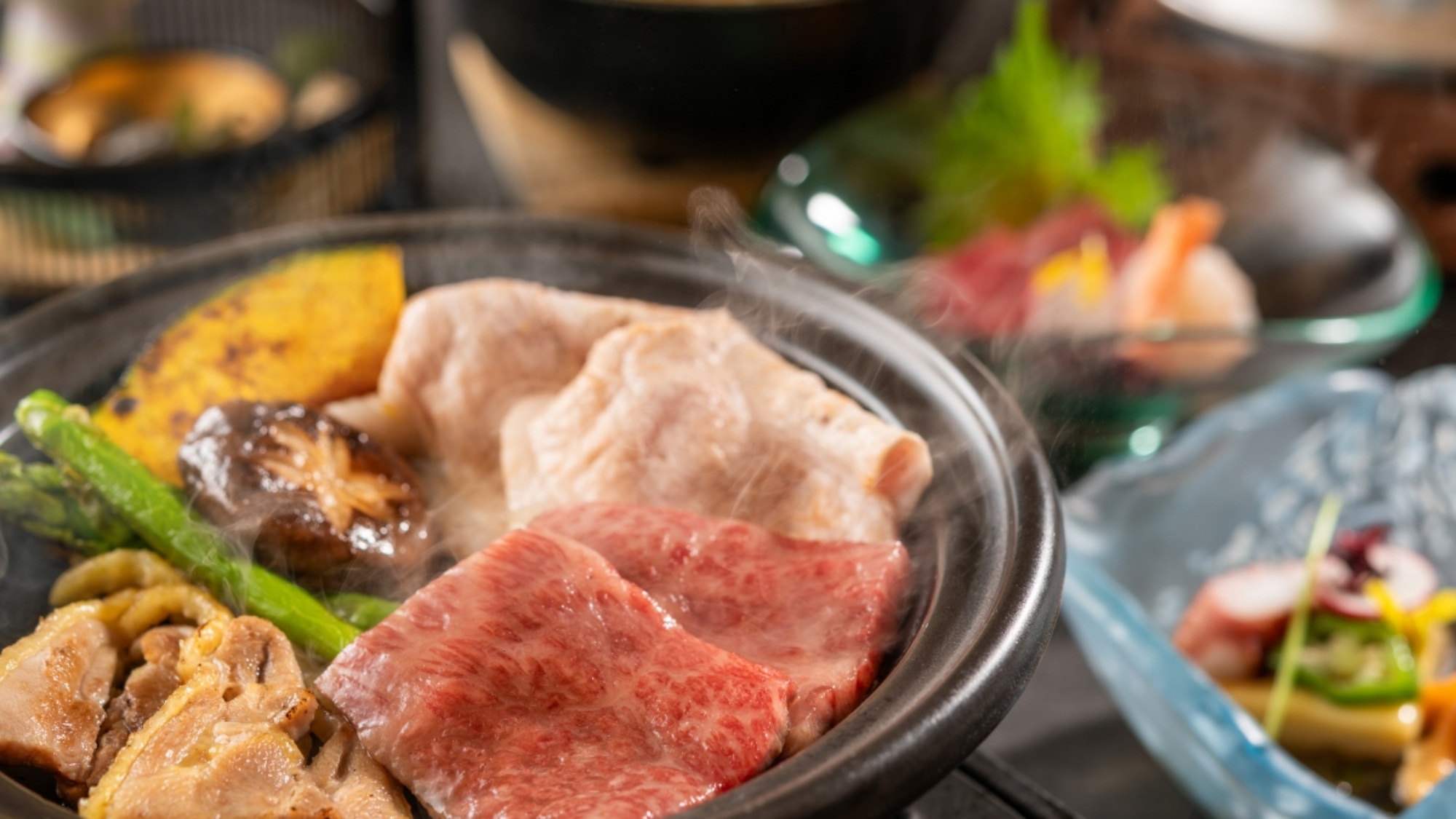 【季節の会席/夏】秋田錦牛、比内地鶏、八幡平ポークの食べ比べをお楽しみください（6月～8月）