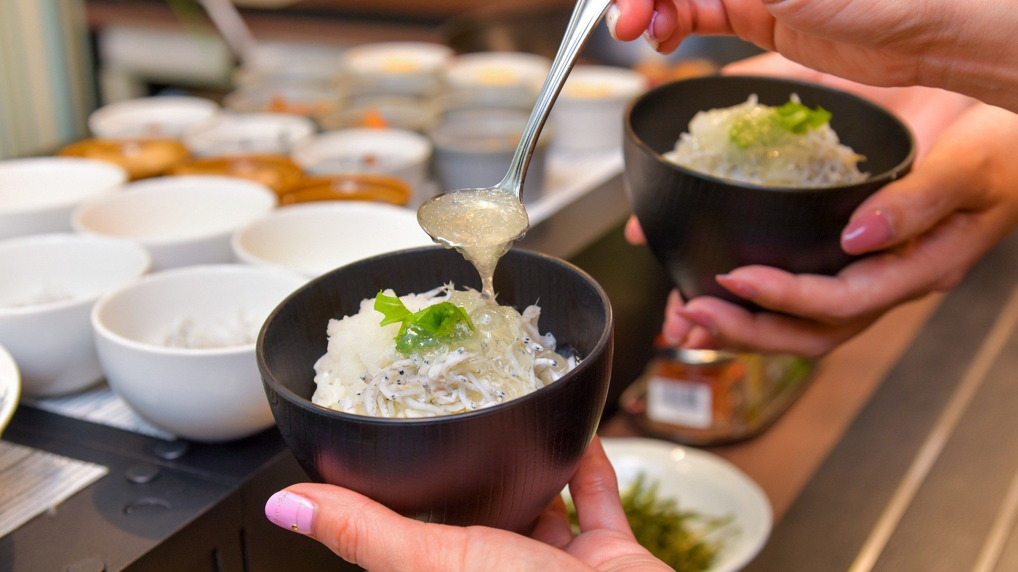 【朝食】しらすまぶしは1度で3種類の食べ方を楽しめます