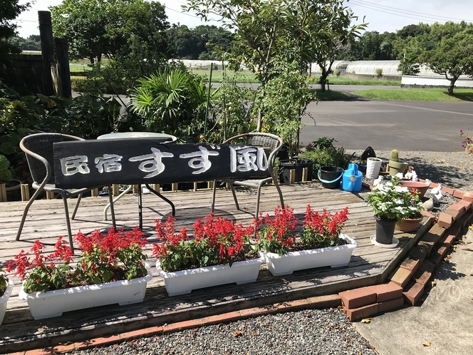 ガーデン　３　サルビアと看板