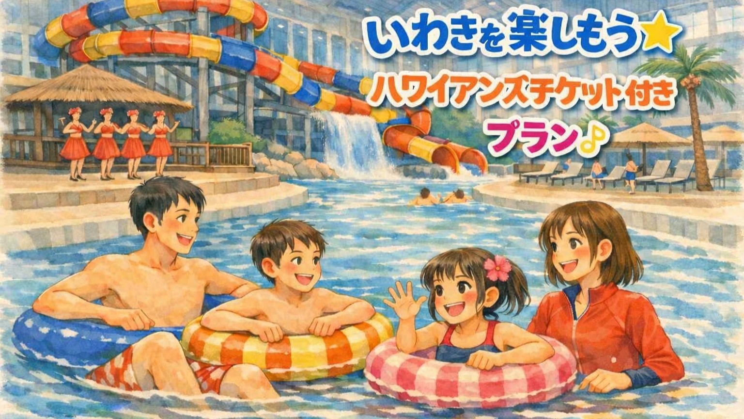 ハワイアンズを満喫！入場券2日分付き三昧プラン☆ファミリーで思いっきり遊ぼう！無料朝食付
