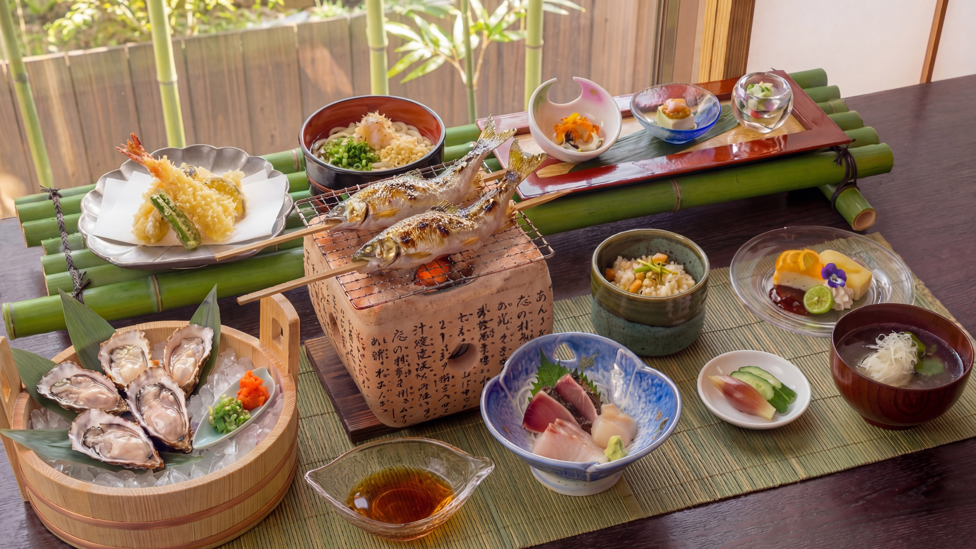 【期間限定】清流の女王「鮎」と濃厚でクリーミーな「岩牡蠣」を味わう「越中涼味　若鮎と岩牡蠣膳」