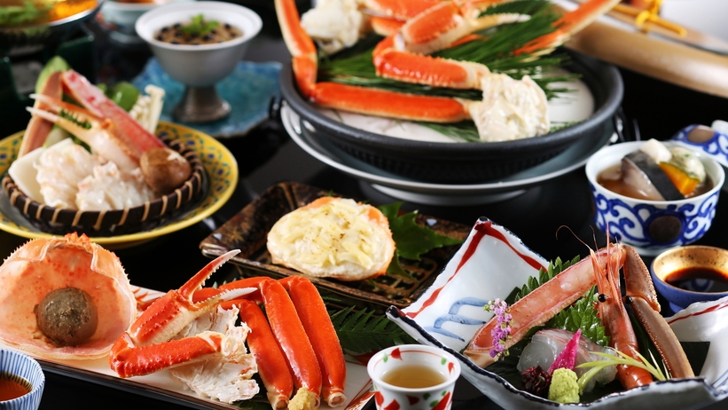 【早期予約45日前】【かにオンリー】茹で蟹×かに刺し×法楽焼×かにすき小鍋×かに御飯　かに会席