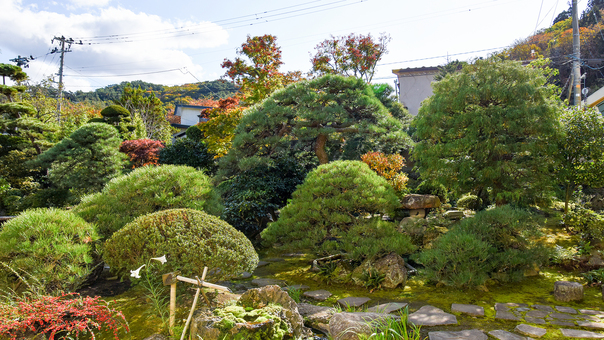 *【庭園側和室8畳からの眺望】純和風のお部屋に日本庭園の緑が映えます。