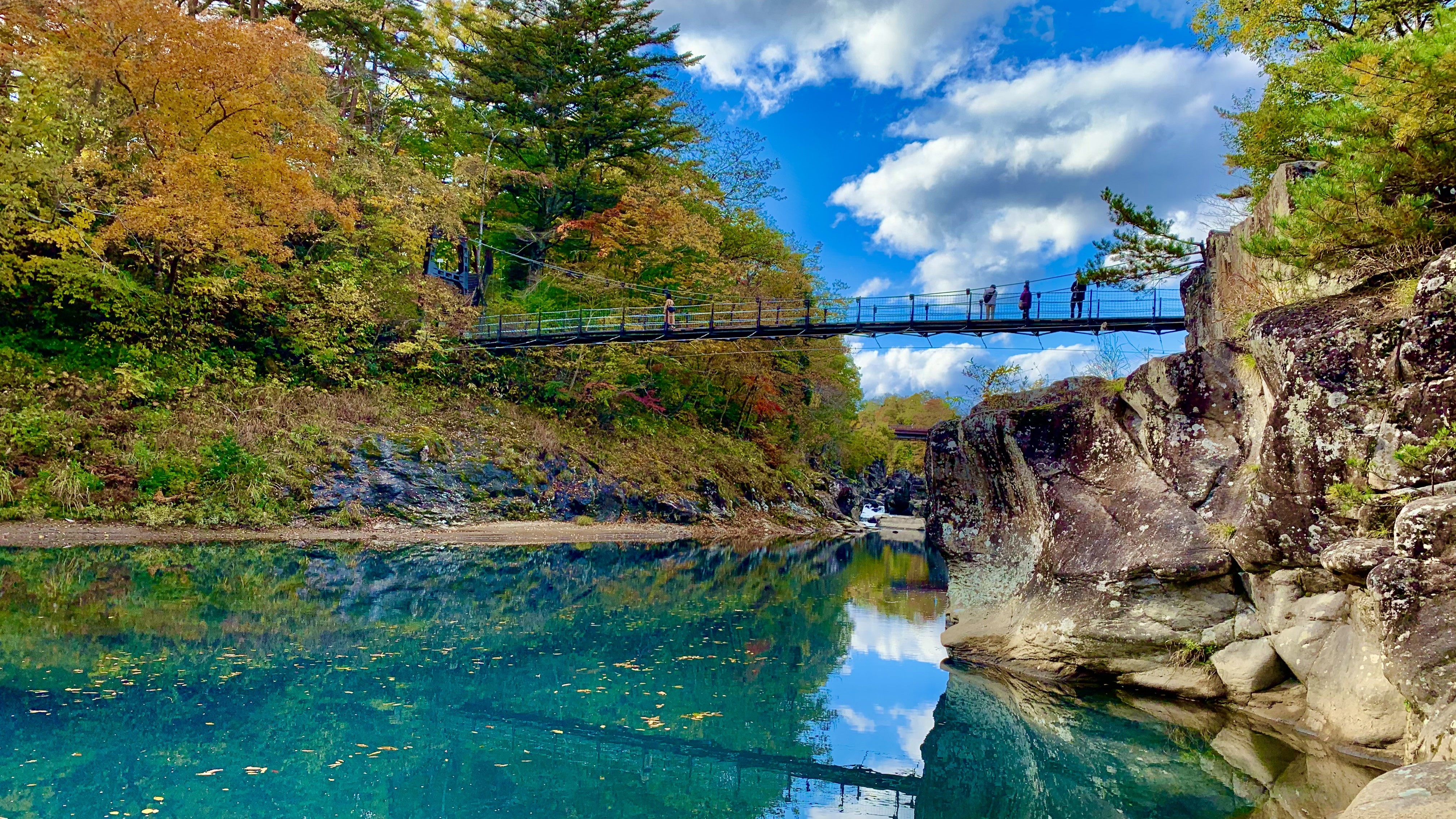 《厳美渓(げんびけい)》つり橋「御覧場橋」