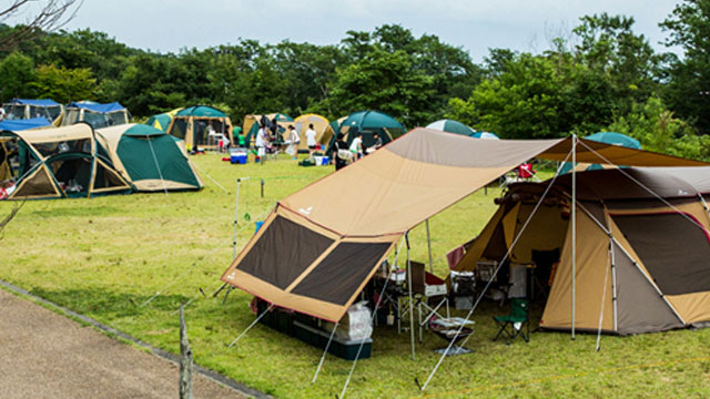 涼風心地よいキャンプ場でエンジョイアウトドア! 広々とした芝生のサイトです。
