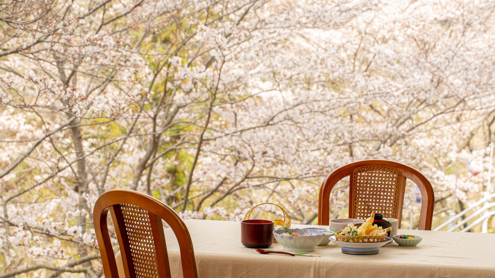 *【レストランイメージ】春になるとレストランの窓から一面の桜を見ることができます。