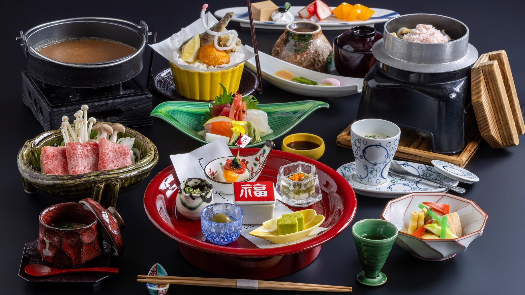 【選べる黒毛和牛料理付☆季節の会席料理】＜豆乳しゃぶしゃぶor信州味噌と酒粕香るすきやき＞【広間食】
