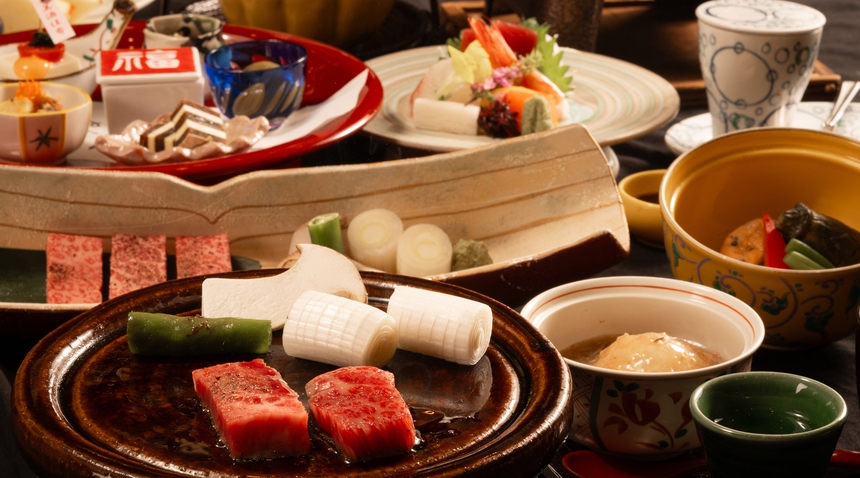 【信州プレミアム牛】一番人気コース☆黒毛和牛の陶板焼＆地酒１本付【夕朝食付】