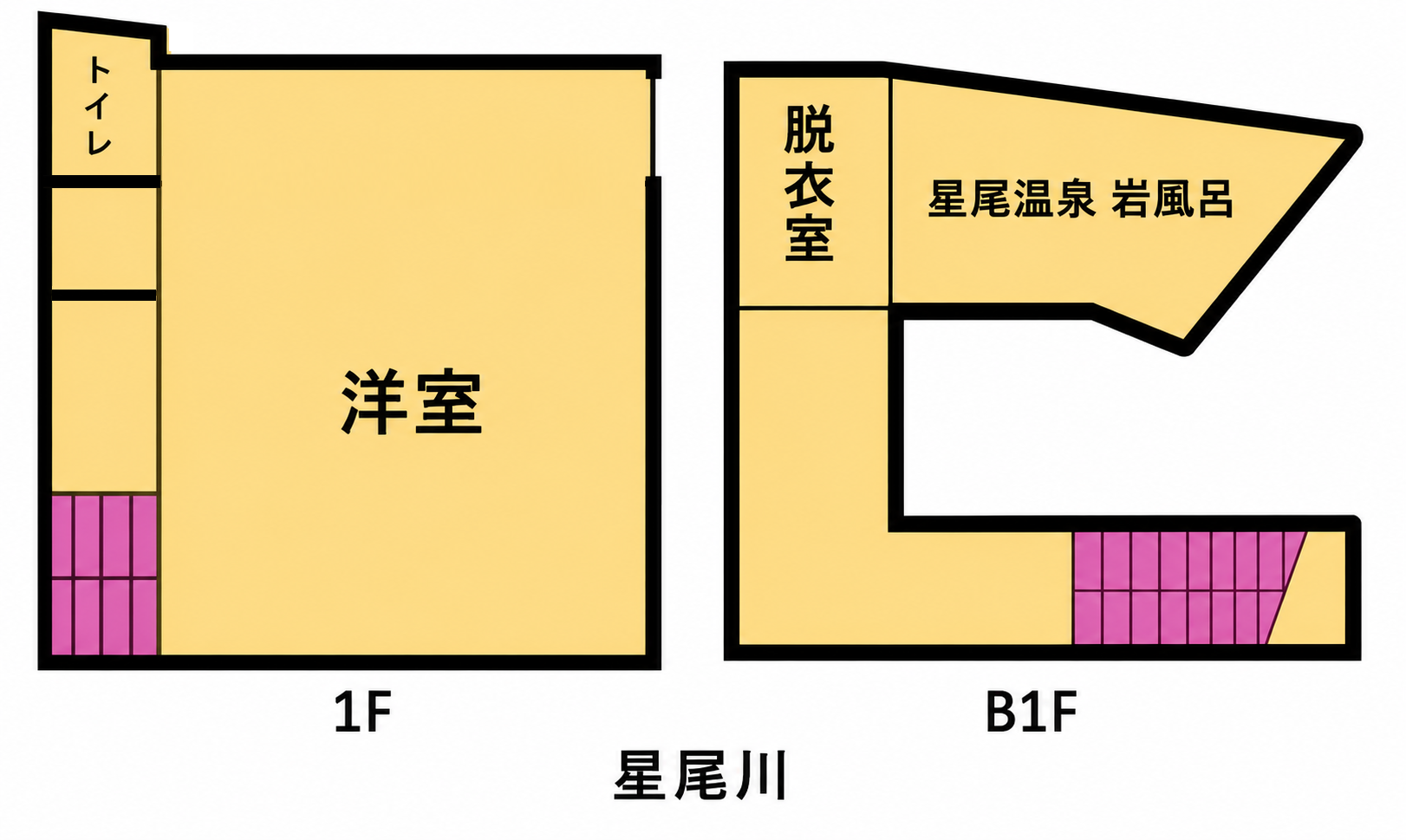 1階 温泉 岩風呂付き客室「星尾川」10畳の洋室 間取り図