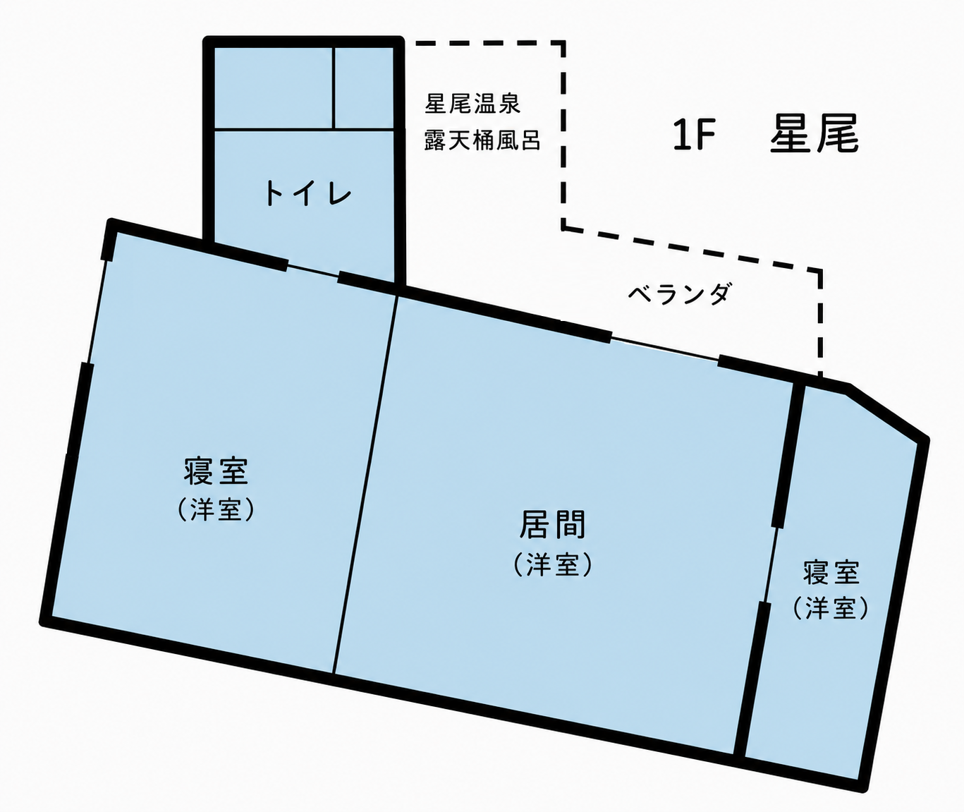 1階 温泉露天風呂付き客室「星尾」8畳+6畳+6畳の洋室 間取り図