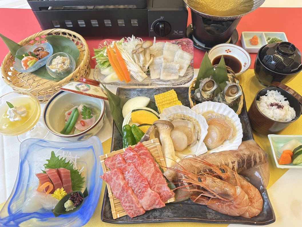 【浜焼き風＆鱧しゃぶ】会席料理★サザエや帆立などさまざまな海鮮を浜焼き＆旬の鱧をしゃぶしゃぶで！