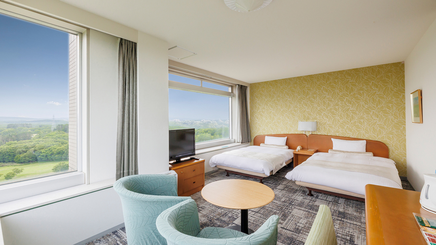 【パノラマビューツイン】32平米／セミダブルベッド×2