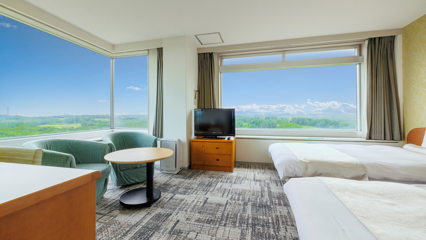 【パノラマビューツイン】32平米／セミダブルベッド×2