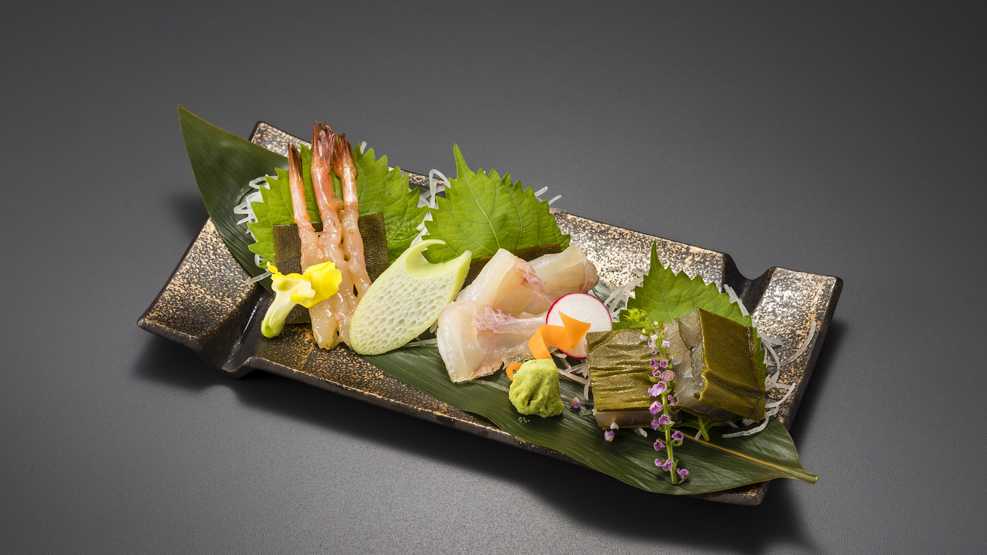 【事前予約料理】昆布〆三種盛り（白えび・サス・白身魚）　※5日前までのご予約