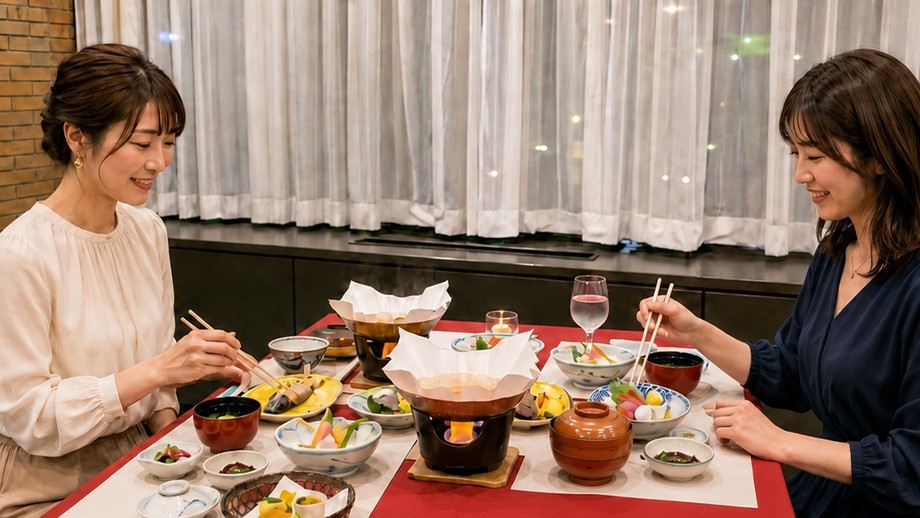 【グレードアップ・和食会席ディナー】健康朝食と天然温泉癒しの休日・ラウンジ限定ワイン2杯付