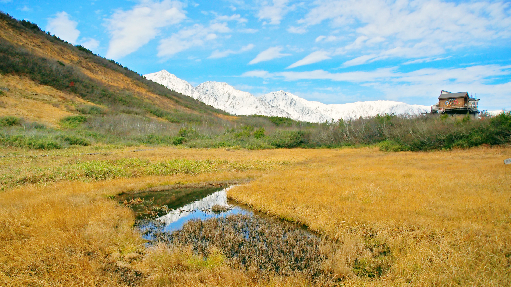 【八方尾根　鎌池湿原と白馬三山】