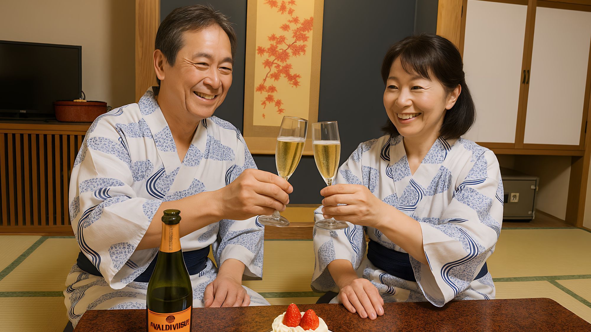 記念日　スパークリングワインで乾杯