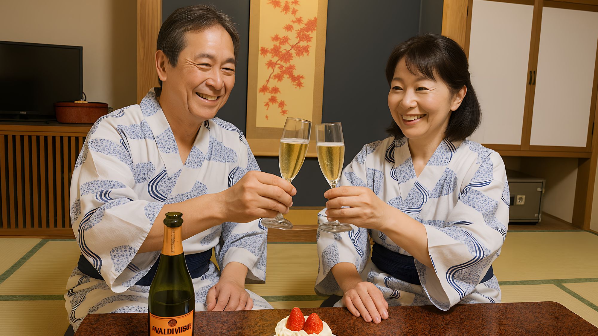 記念日　スパークリングワインで乾杯