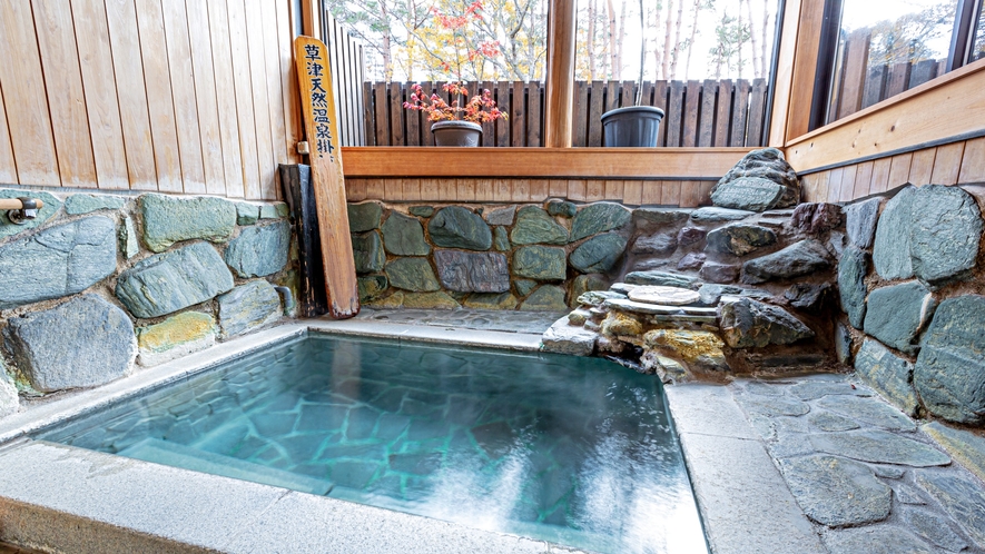 半露天風呂「四季の森の湯」は坪庭付き岩風呂です