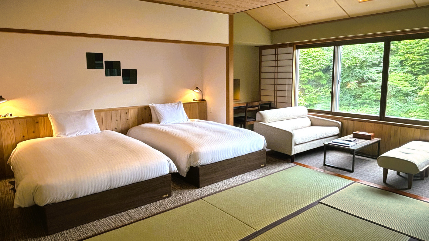 【渓流正面和ベッド】別館◆２ベッド　セパレートバス・トイレ付