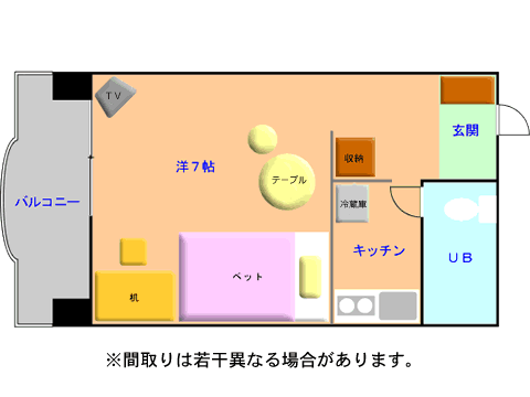 Single (one-room type) floor plan