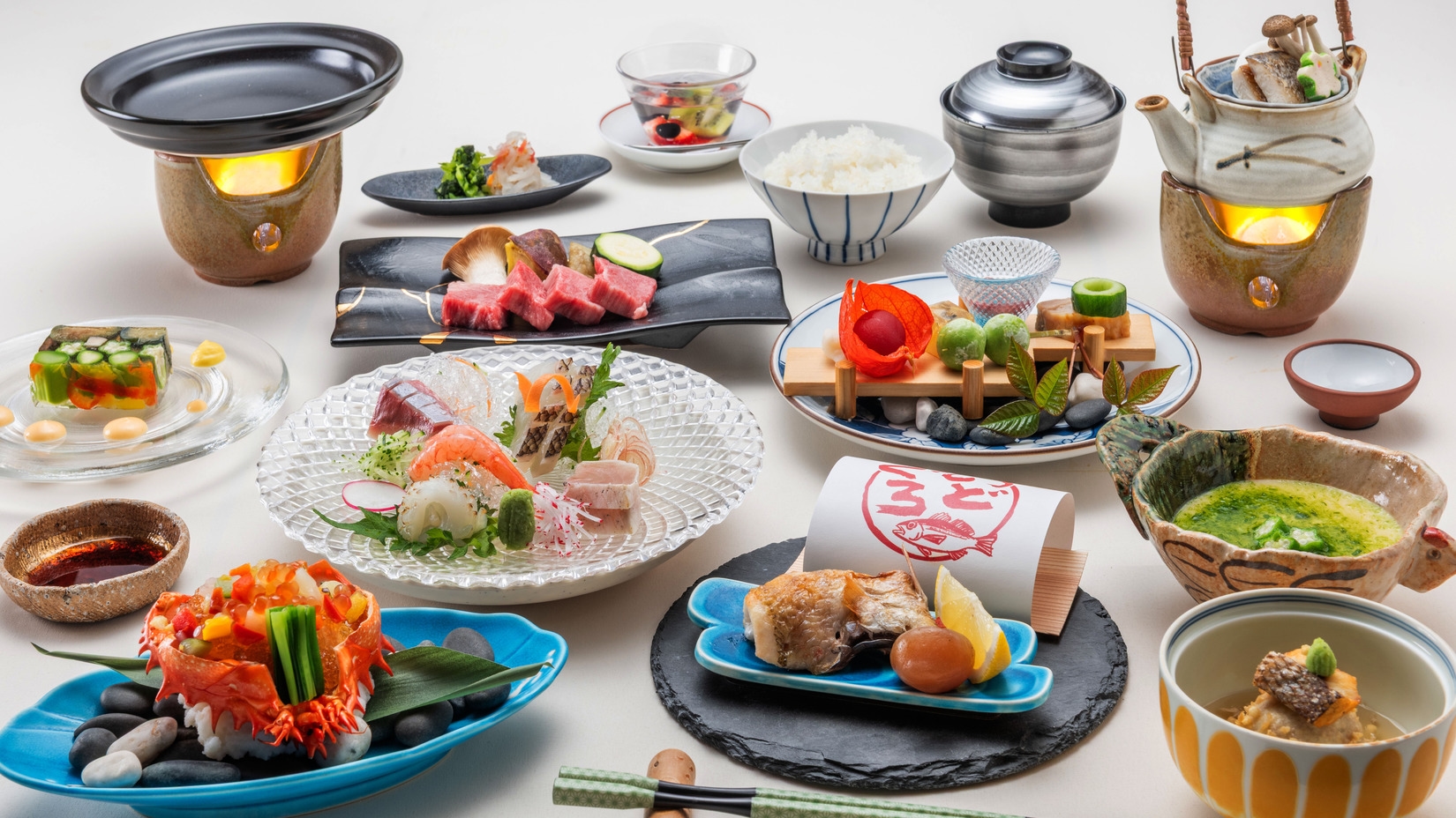 【迷ったらコレ☆村上牛陶板焼き×のどぐろ塩焼き♪Ｗメイン】夏のゆもとやスタンダード！６〜８月花暖簾