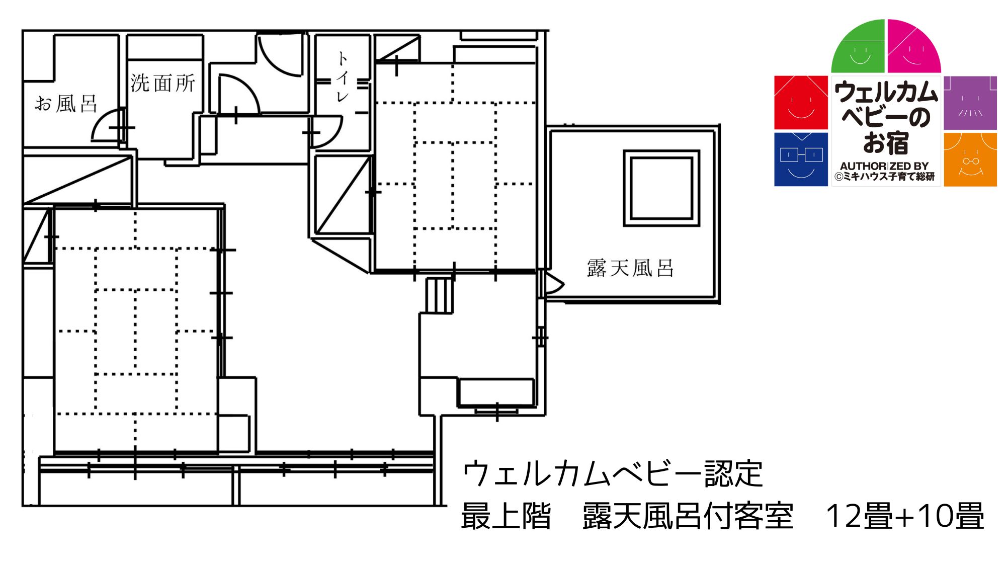 最上階　露天風呂付客室　12畳+10畳　間取り