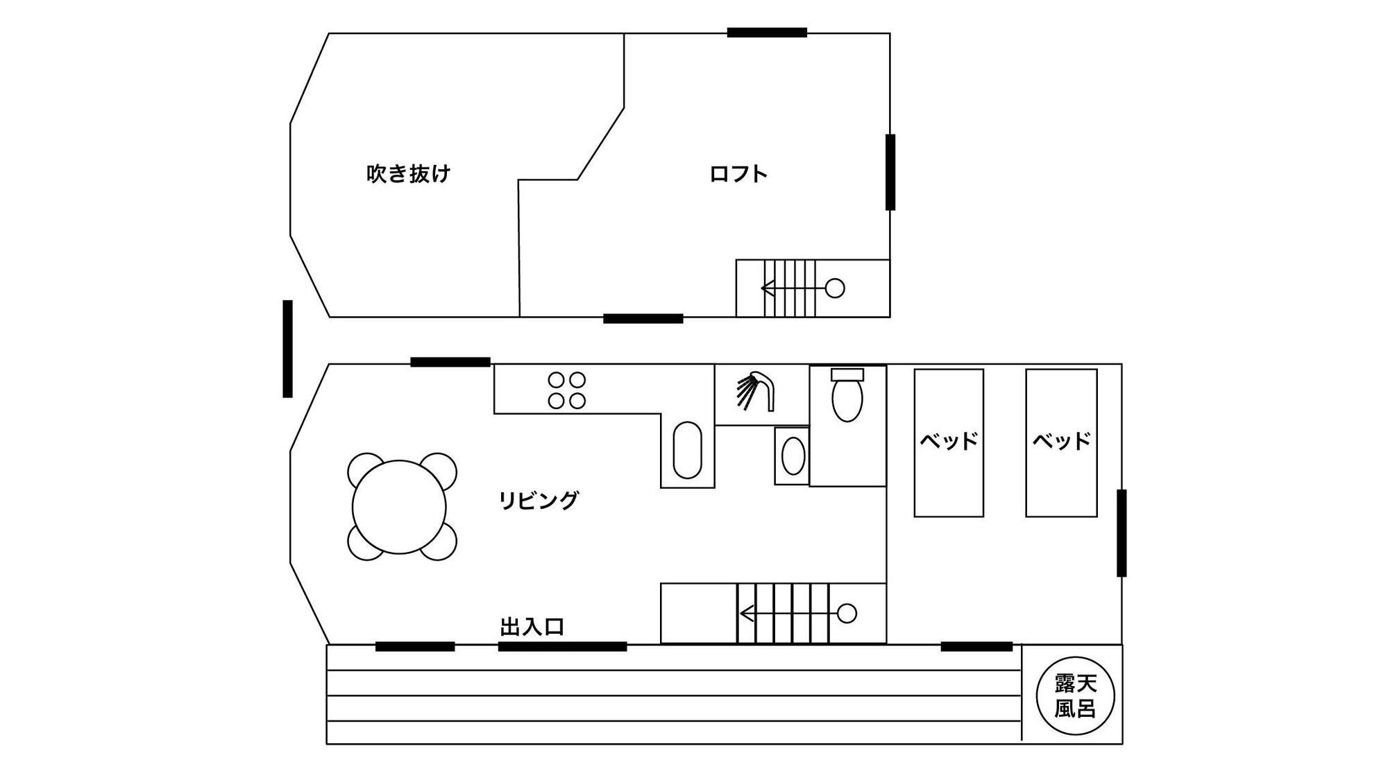 【専用露天風呂付グランピングコテージ】間取り　—4名様まで