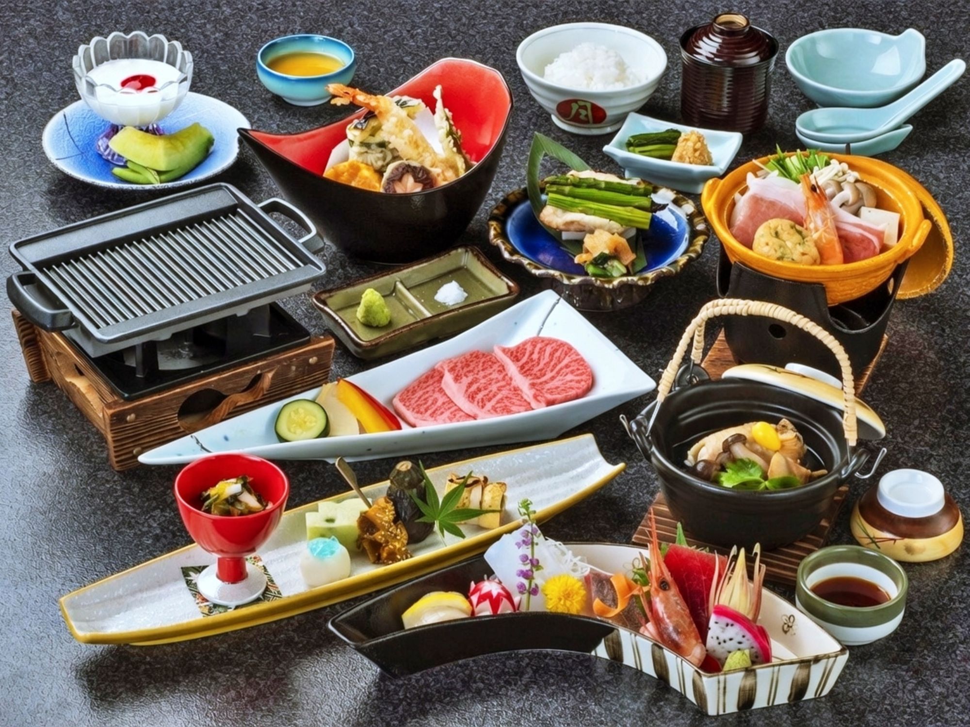 天心スタンダード会席プランの冬季の料理一例（天心基本会席）。