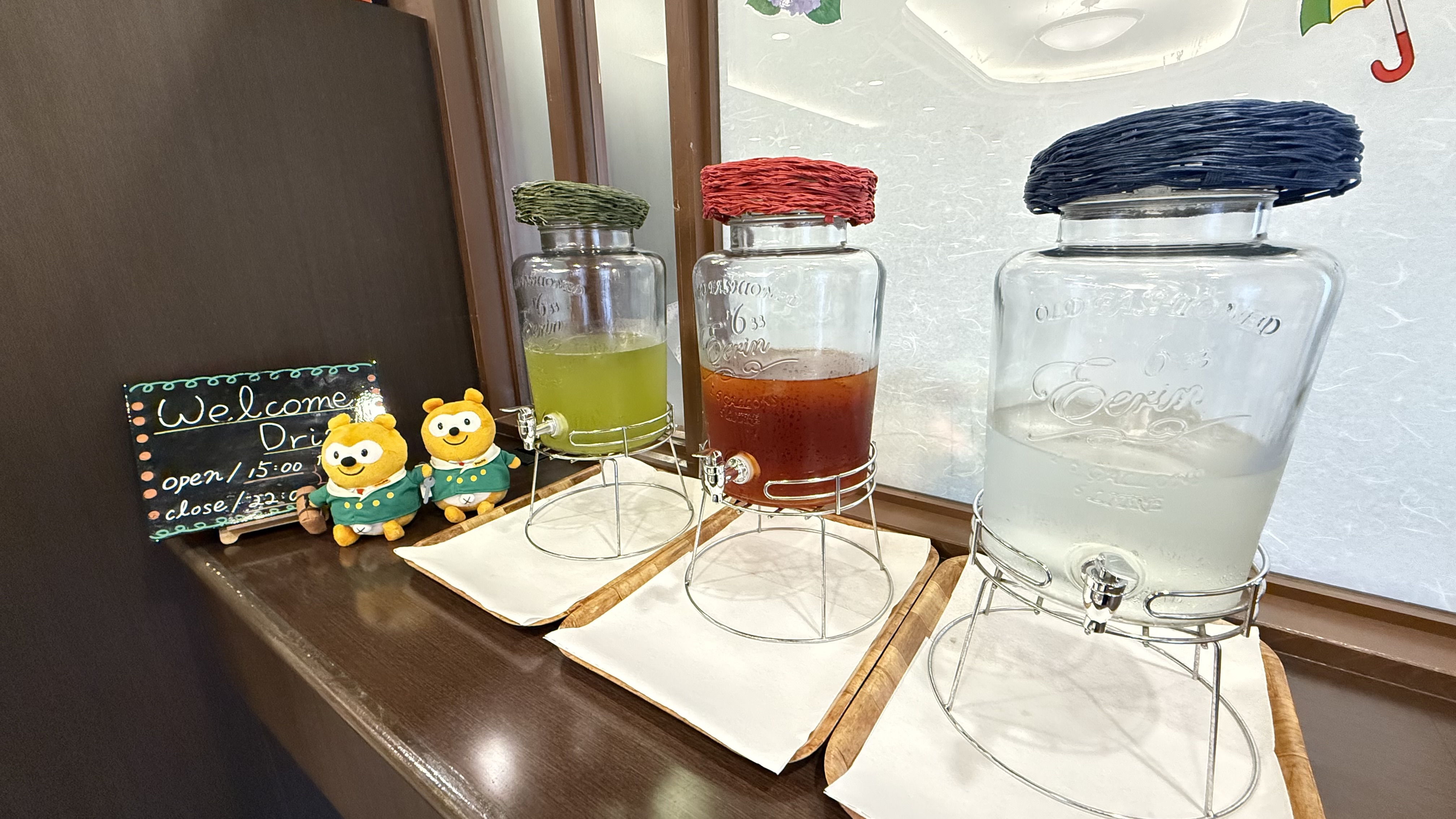◆ウェルカムドリンク（15:00~22:00）日替わりで数種類の飲物をご用意しております
