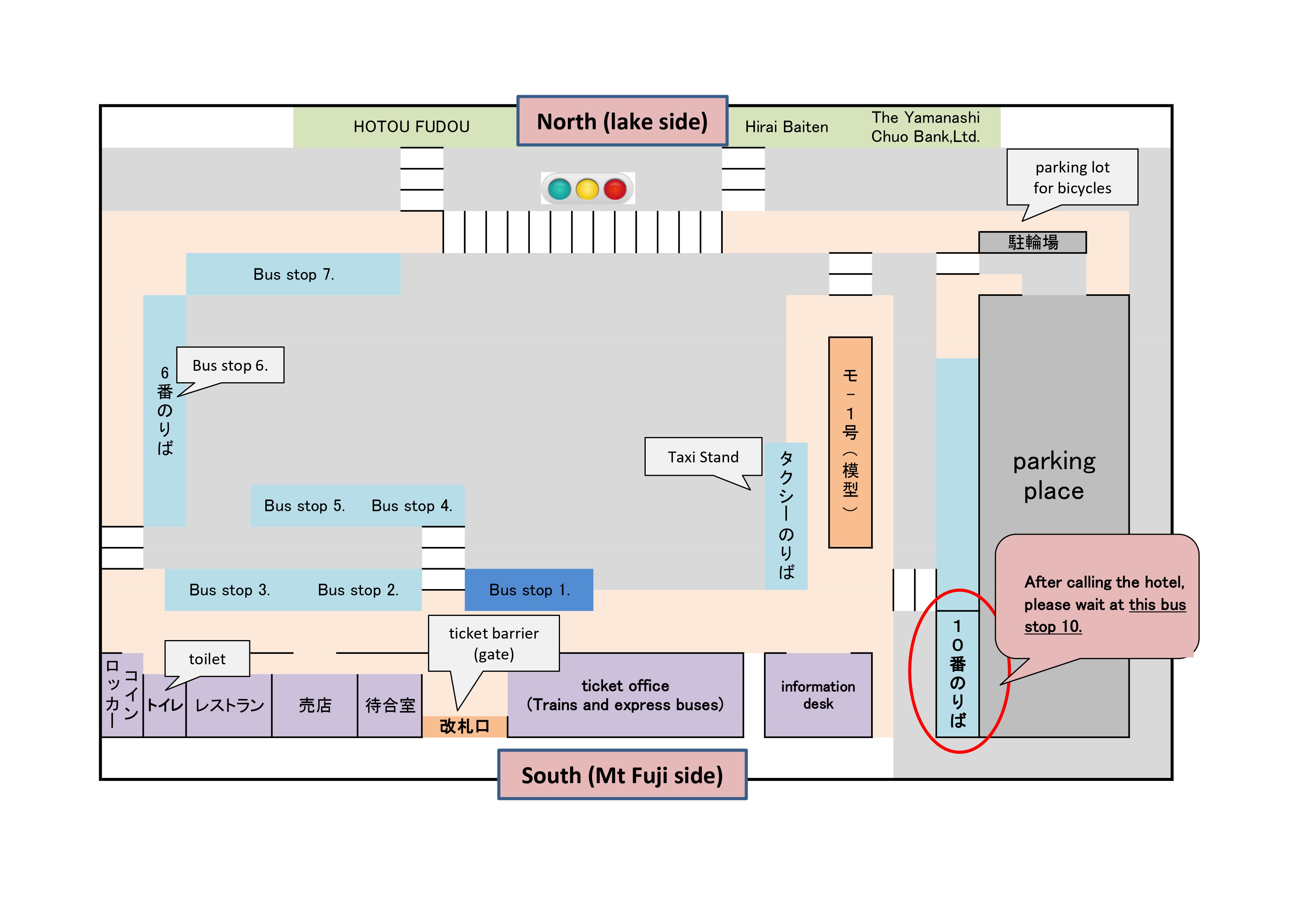 河口湖駅ロータリーレイアウト図【英語】