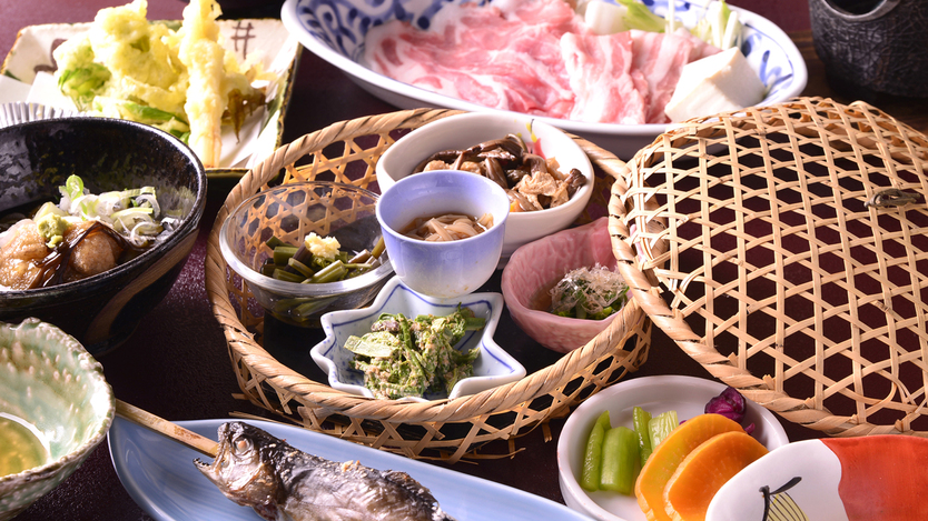 【いろりあんの直前割プラン（夕朝食付）】越後もち豚しゃぶ｜田舎会席※岩魚が付かないカジュアルプラン※