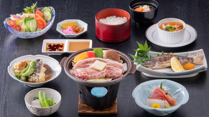 夕食「又一（またいち）御膳」〜群馬県産豚肉と地元産渓流魚“アカマス”のお刺身含むスタンダードコース〜