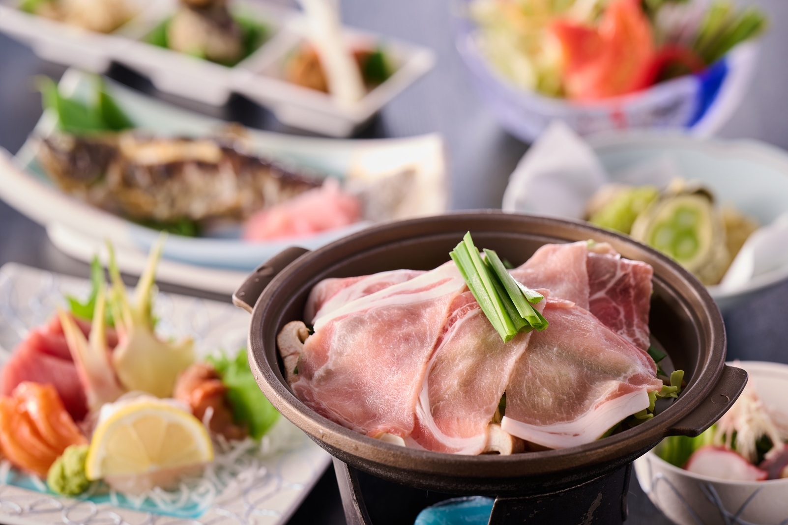 夕食「又一（またいち）御膳」　★県産豚肉と“アカマス”のお刺身含むスタンダードコース★ポイント２倍