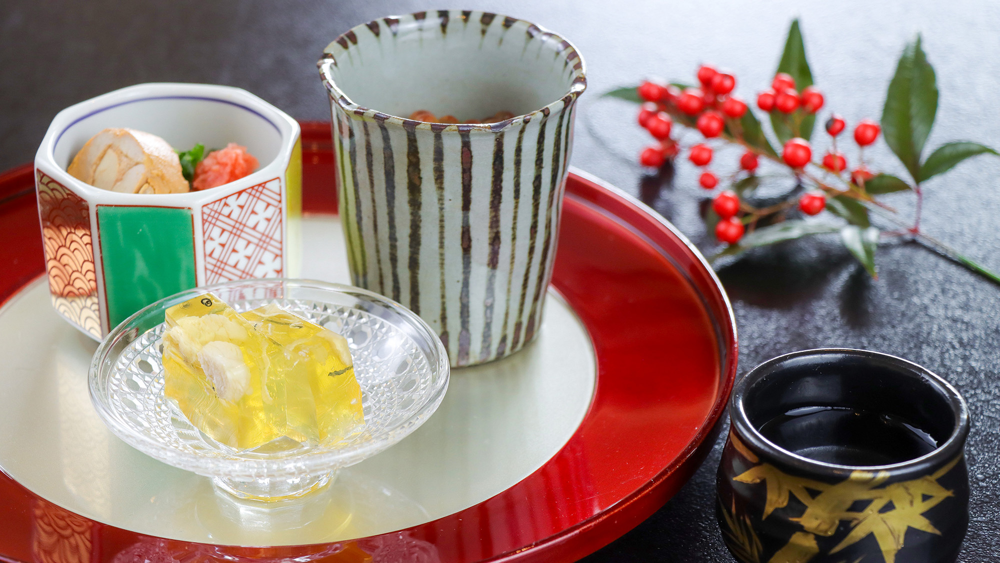 #冬料理　小松菜の青み、あん肝の濃厚さ、河豚の旨み