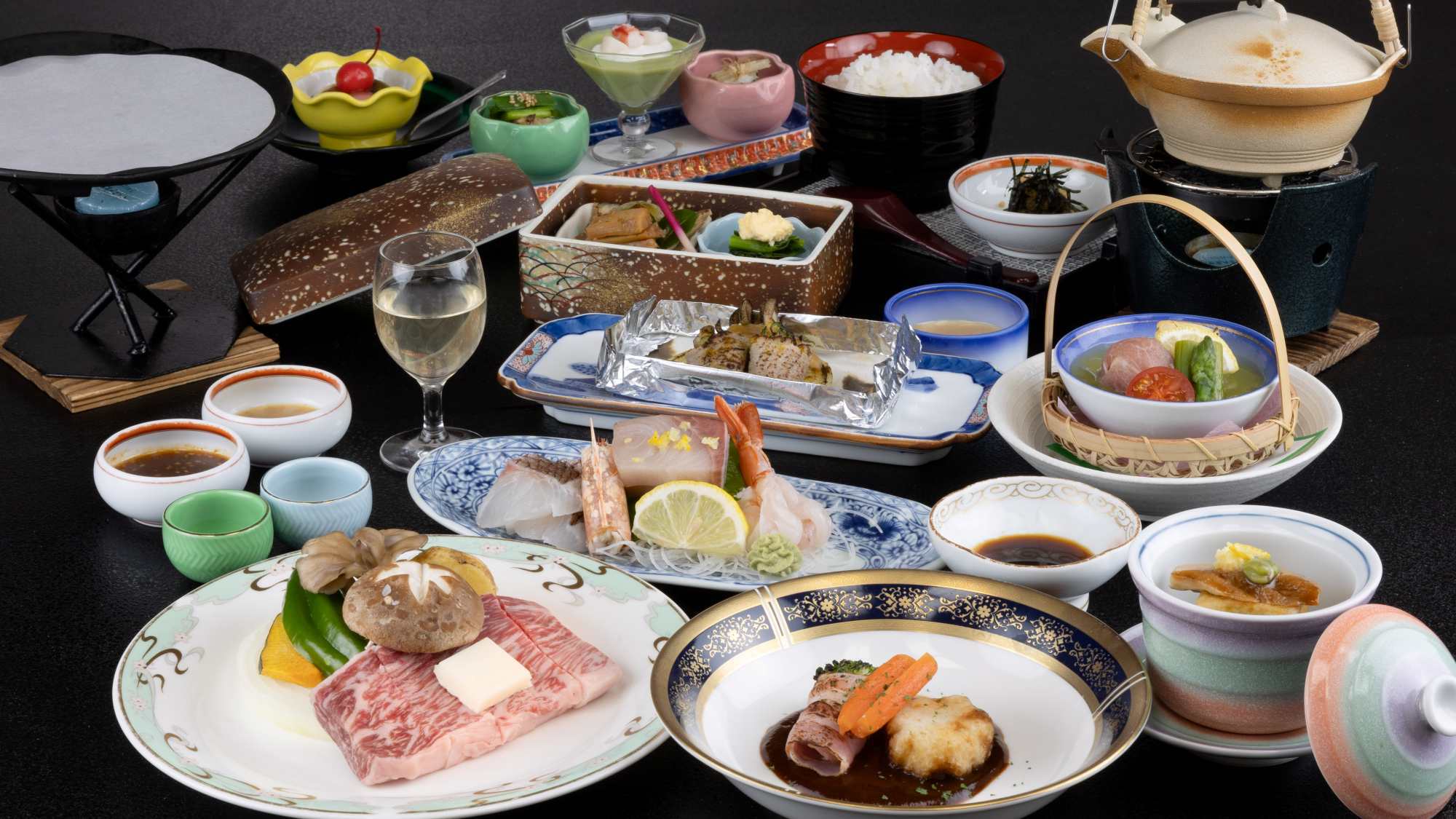 【お料理アレンジ連泊プラン】　1泊目『いしかわ牛付き満腹コース』〜2泊目『9品の謝恩コース』