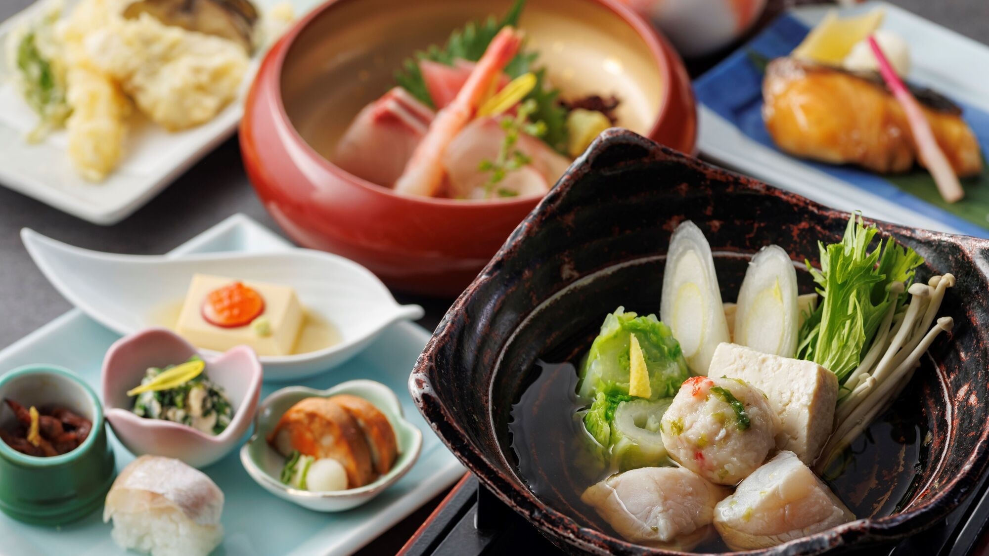 【ペット可】【スタンダード会席】伊豆の自慢する魚介をお造りや揚げ物で味わう