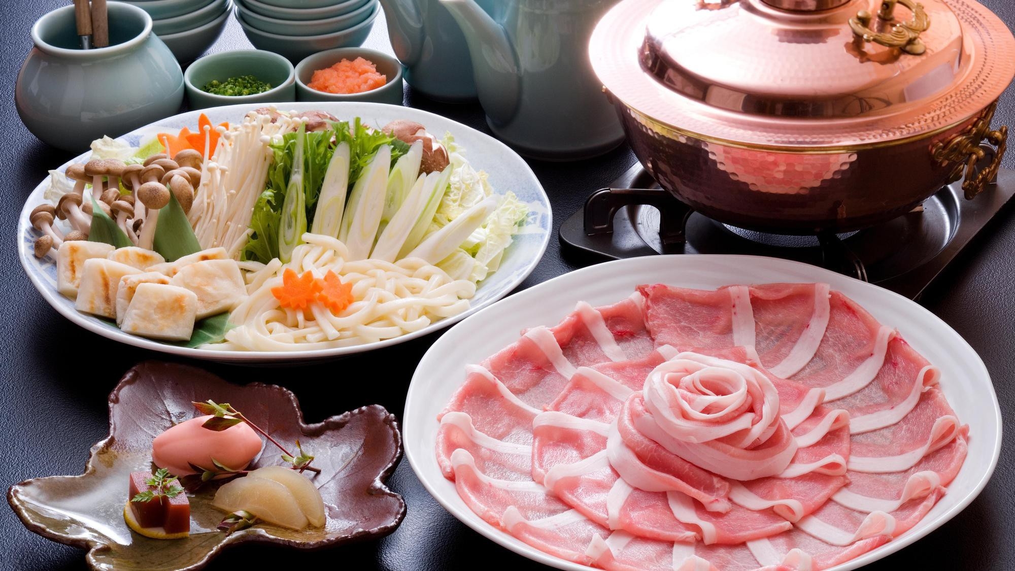 【定番1泊2食付】豚肉のしゃぶしゃぶをコテージお届け！ケータリングプラン